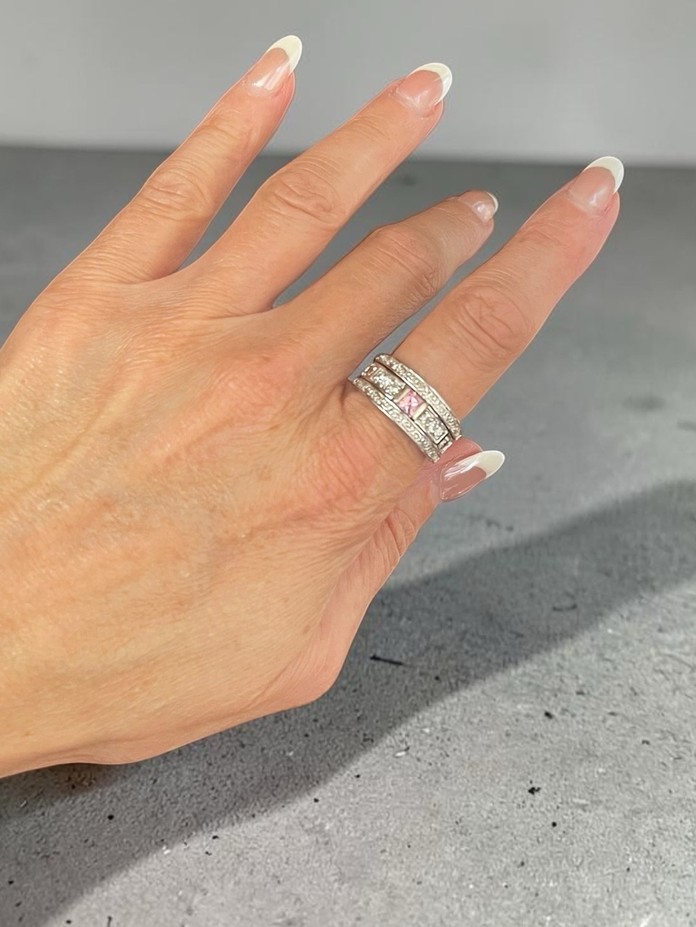 Signed NV Convertible Flip Ring Pink Ice Lemon Quartz Silver Tone Size 9